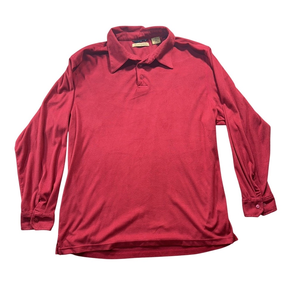Munsingwear Mens Large Red Long Sleeve‎ Fleece Polo Shirt Collared Button Cuffs